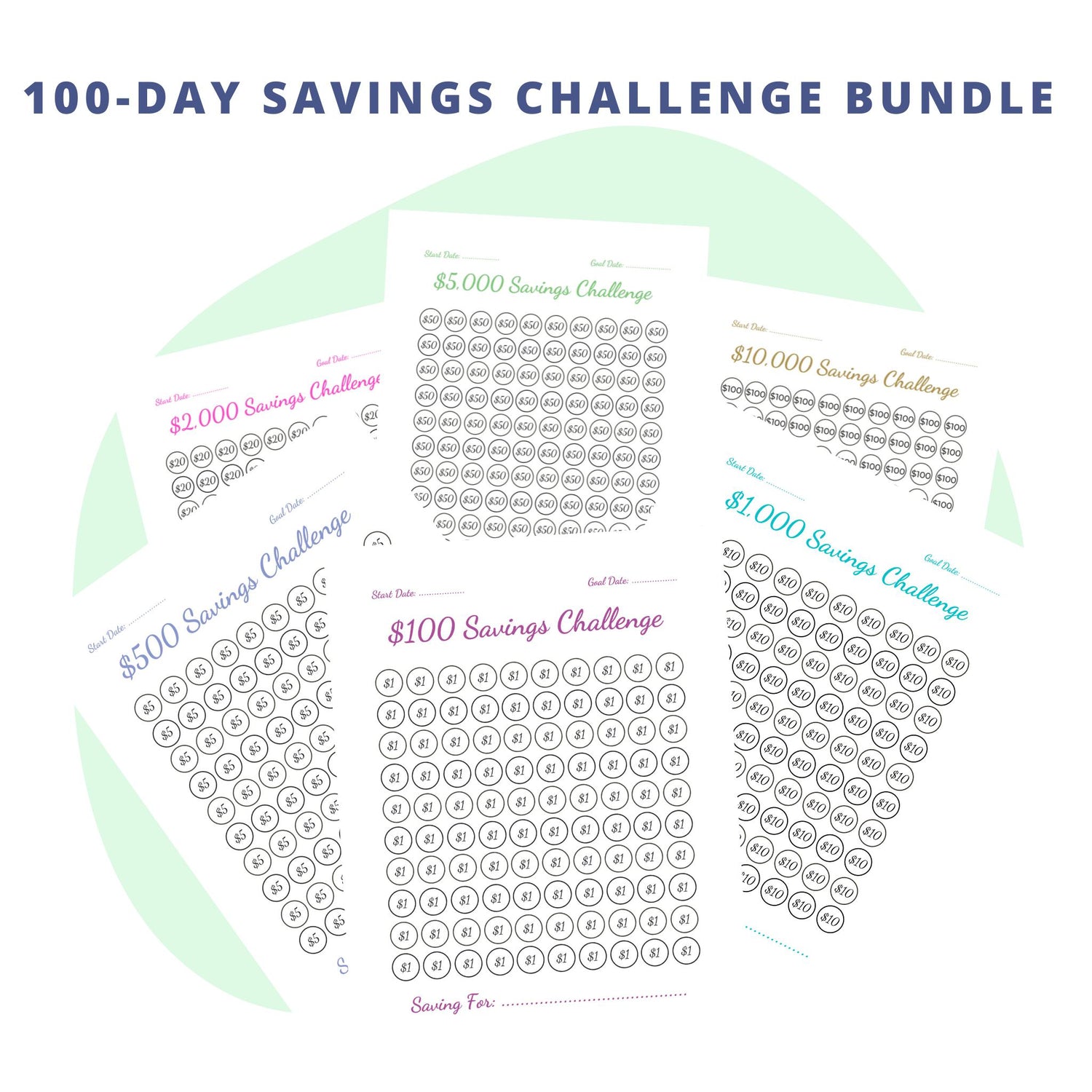 100-Day Savings Challenge Bundle - $100, $500, $1k, $2k, $5k, or $10K
