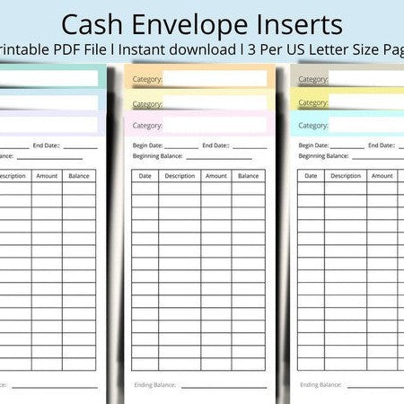 72 A6 Cash Envelope Insert Printables in 24 Colors