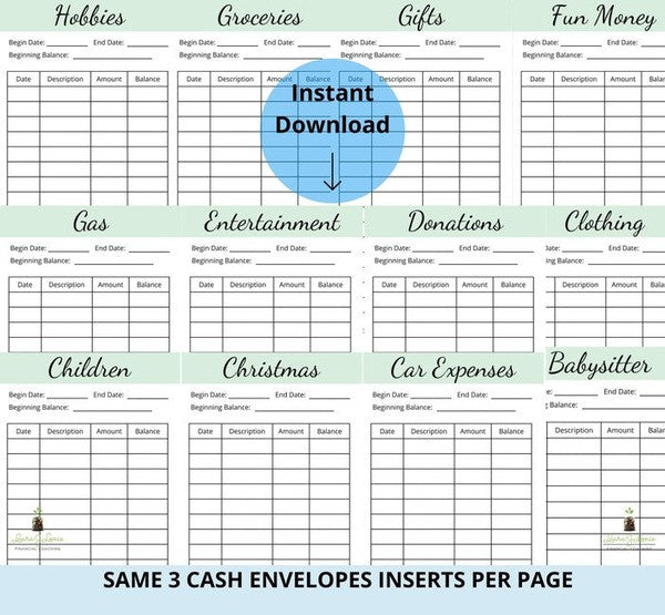 72 Cash Envelope Inserts With 25 Categories
