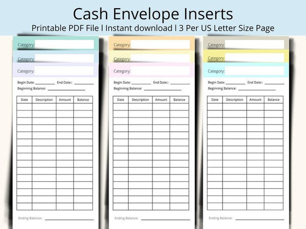 72 Total Cash Envelope Inserts - 24 Colors