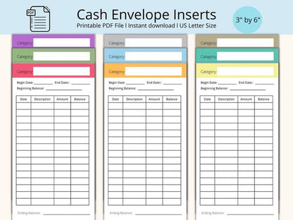 72 Total Cash Envelope Inserts - 24 Colors