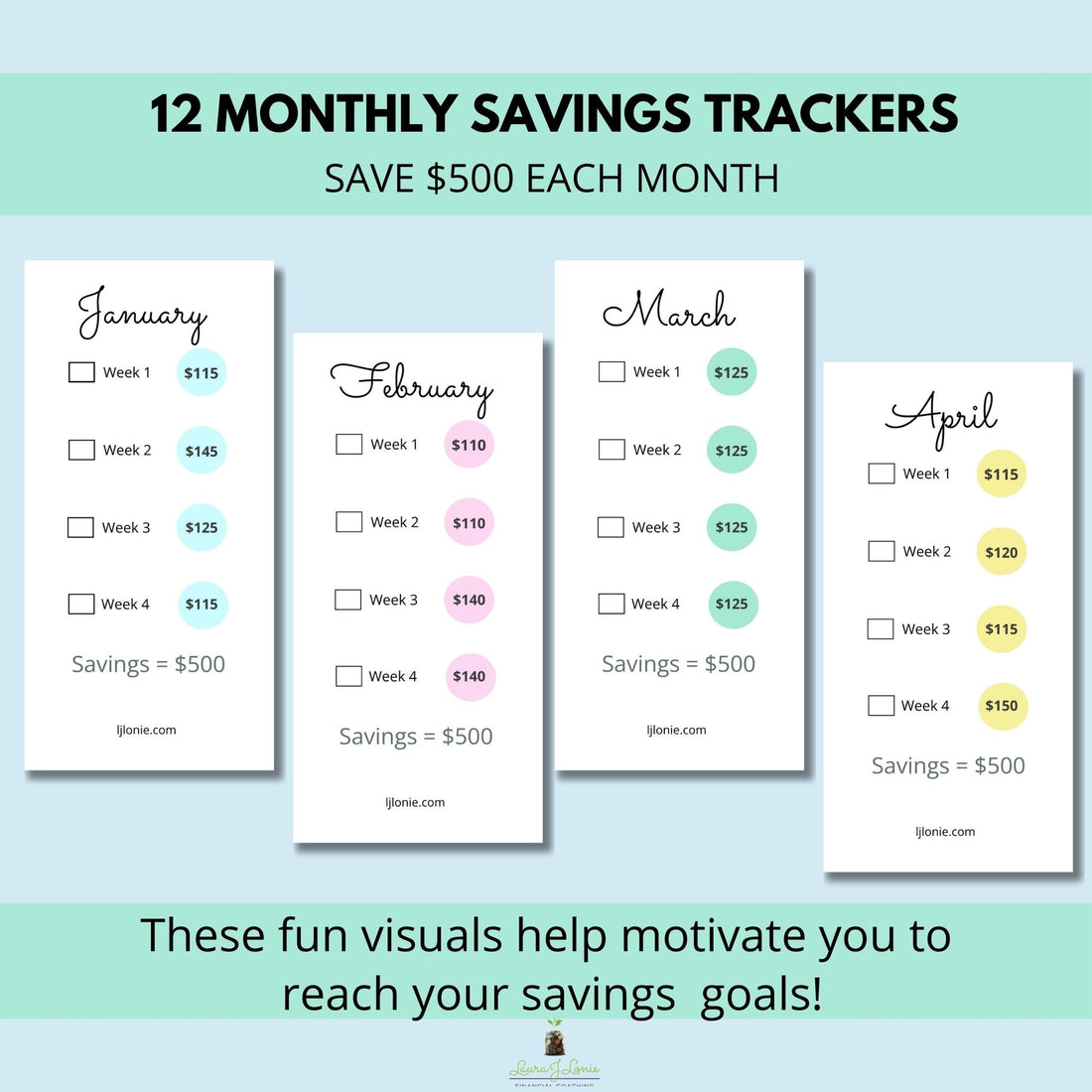 Minimalist Monthly Savings Trackers