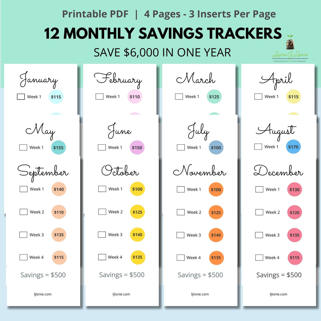 Minimalist Monthly Savings Trackers