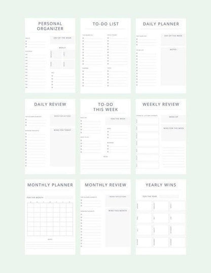 Minimalistic Daily, Weekly, Monthly, Yearly Planner Pages